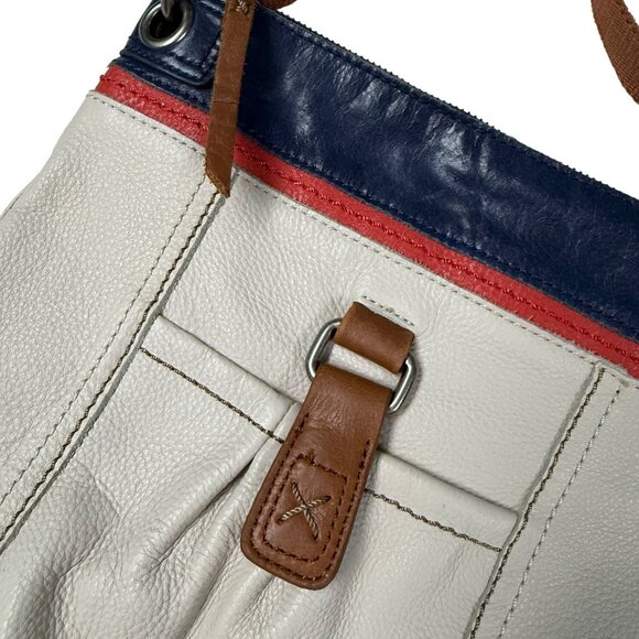 The Sak Kendra Leather Crossbody Red Cream Blue Patriotic Purse Bag - Picture 2 of 11